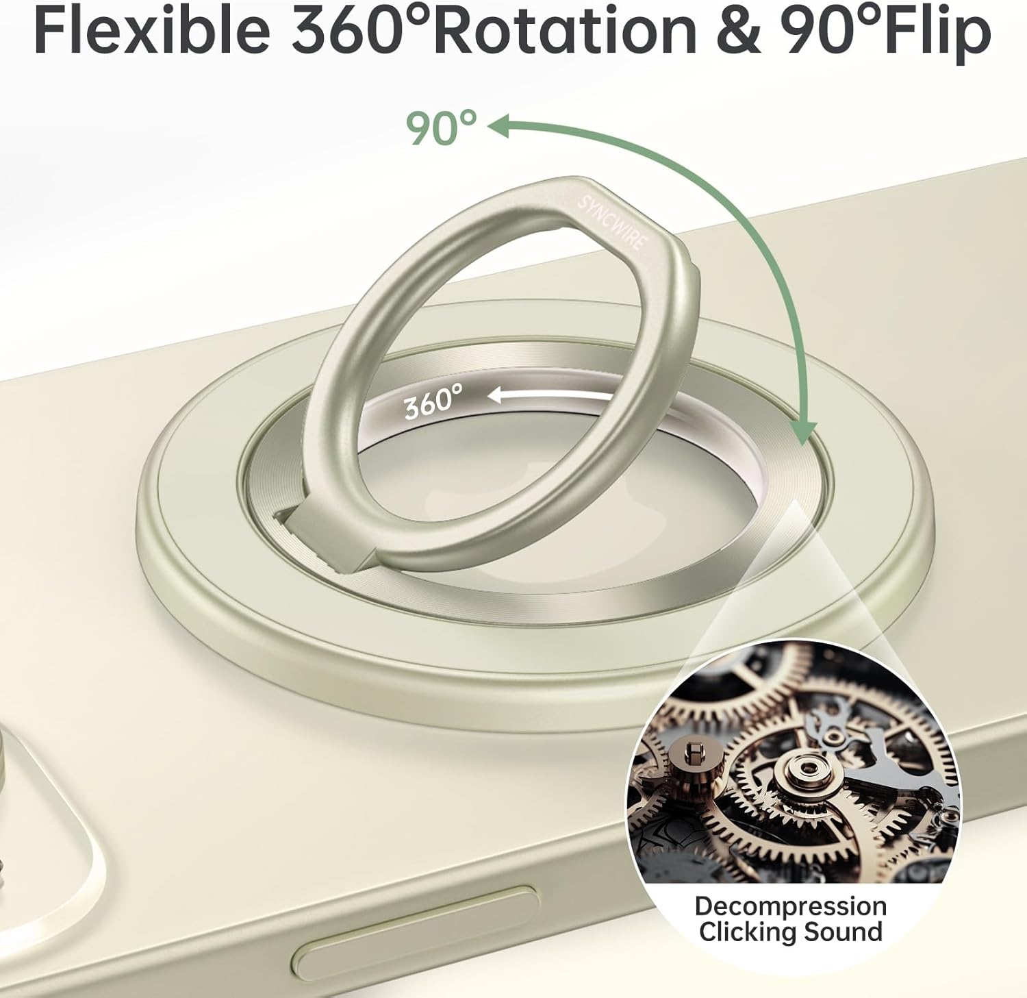 SYNCWIRE Magnetic Phone Ring Holder for MagSafe, 360° Rotation Cell Phone Grip Stand Finger Ring Kickstand Two-Sided Magnet Compatible with iPhone 17 Pro Max 16 15 14 13 12 MagSafe Accessories