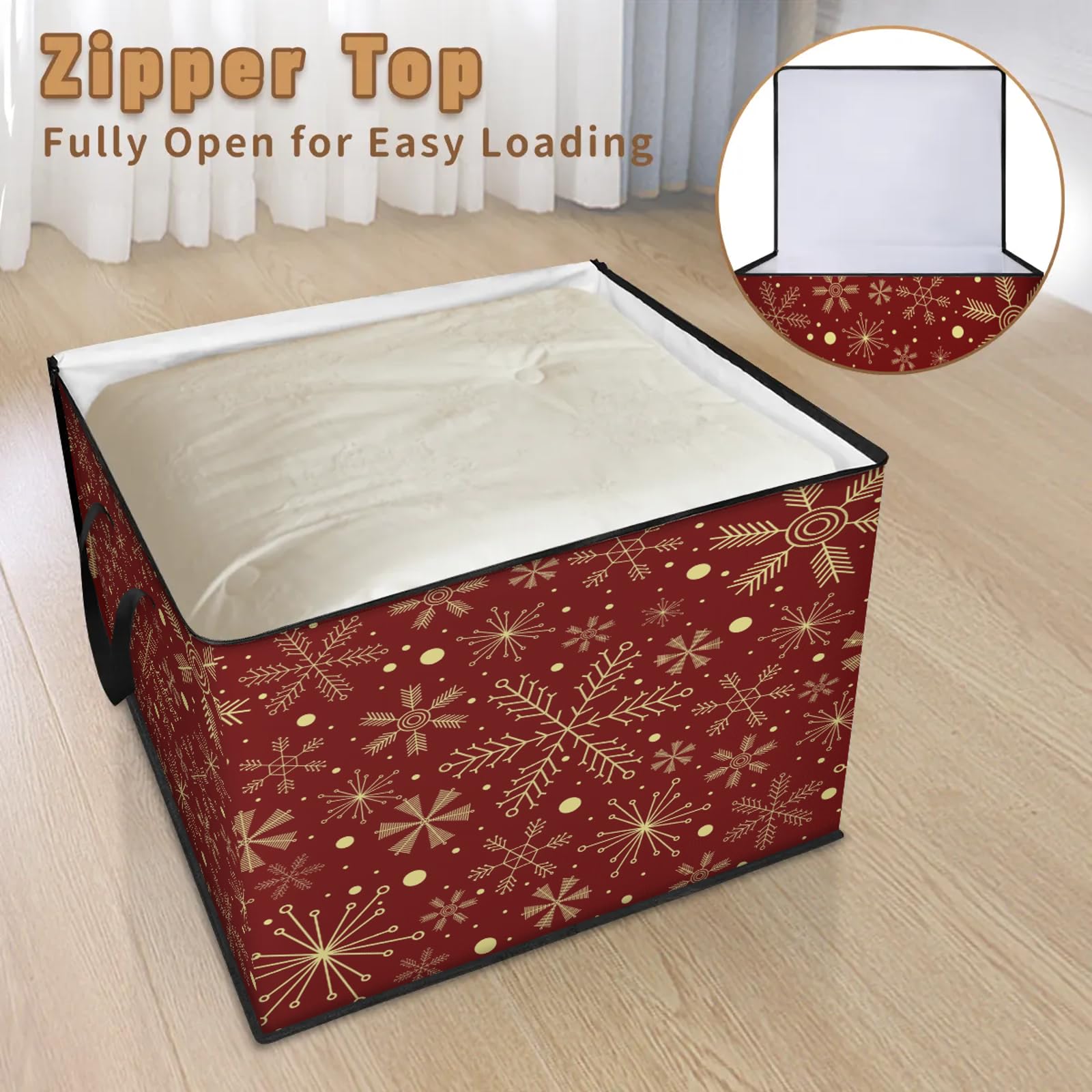 Bolsas de almacenamiento grandes de Navidad con cremalleras y asas, caja de almacenamiento plegable de copos de nieve de Navidad, contenedor de almacenamiento, organizador de mantas, contenedores de