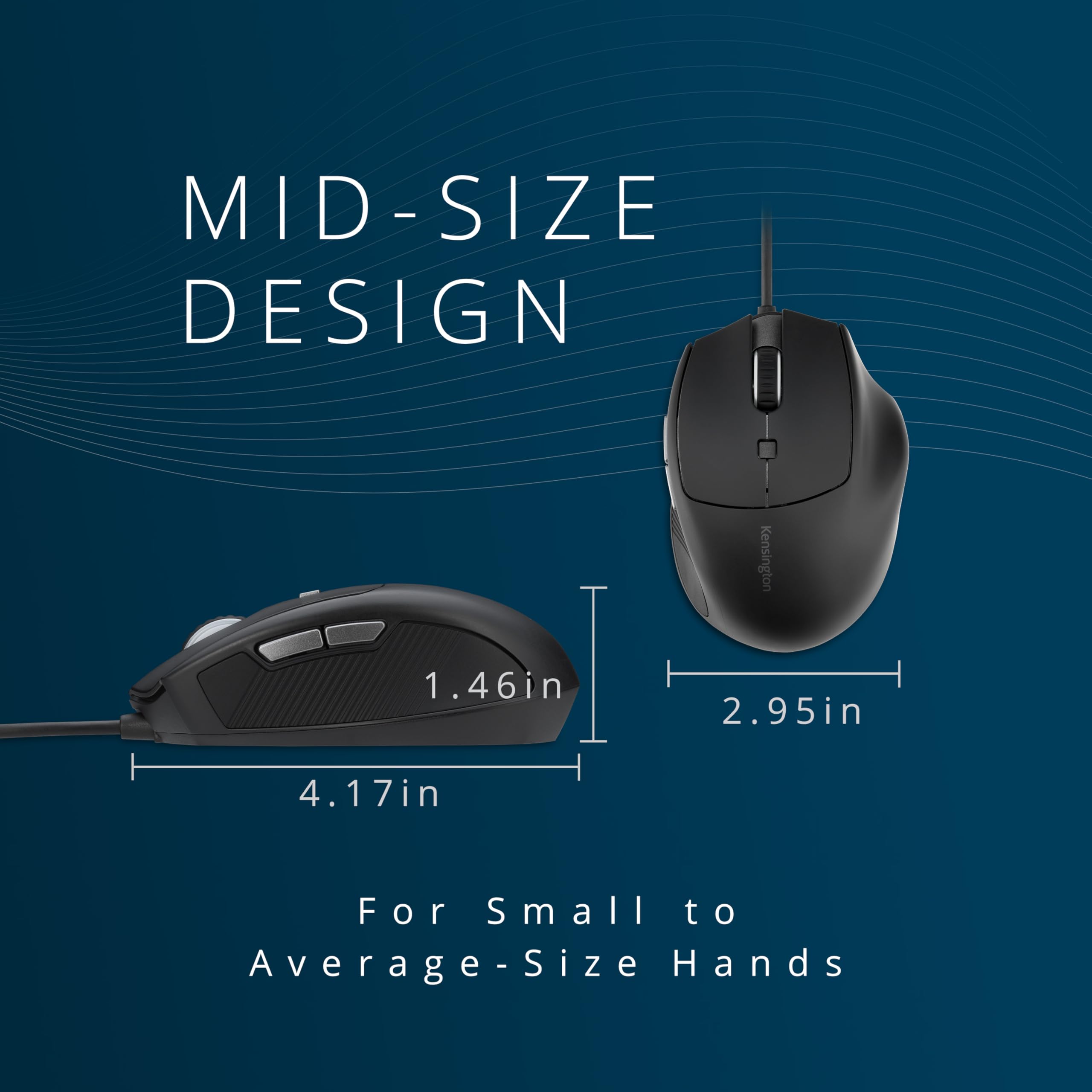Kensington USB-C Wired Maus, Pro Fit Ergo MY435 EQ Wired Maus, programmierbare Tasten, Leise Tasten, USB-C-Verbindung - Schwarz (K72512NA)