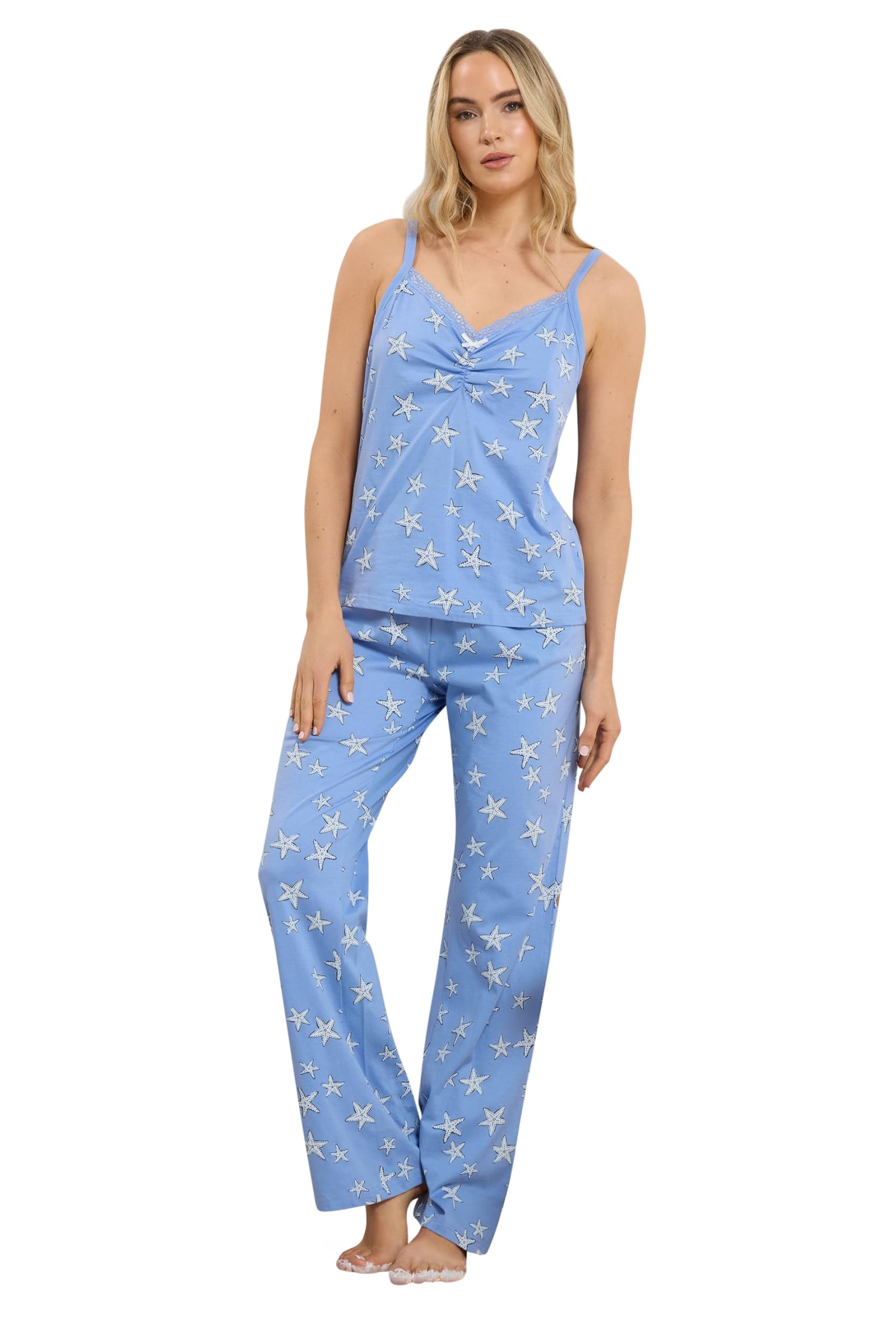 Long Tall Sally Women's Light Blue Tall Starfish Print Wide Leg Pyjama Set In Size 14-16