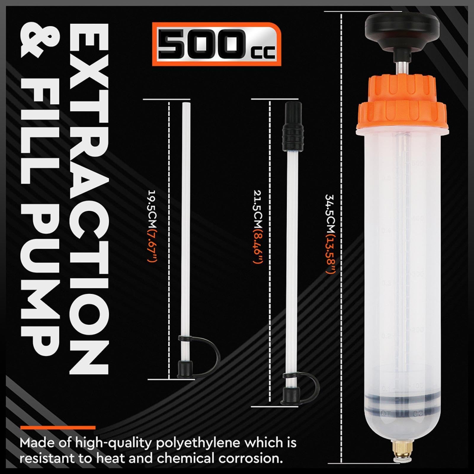 Pompa per estrazione olio da 500 ml, in acciaio inossidabile 304 e ABS, strumento portatile per trasferimento fluidi per automotive/industriale
