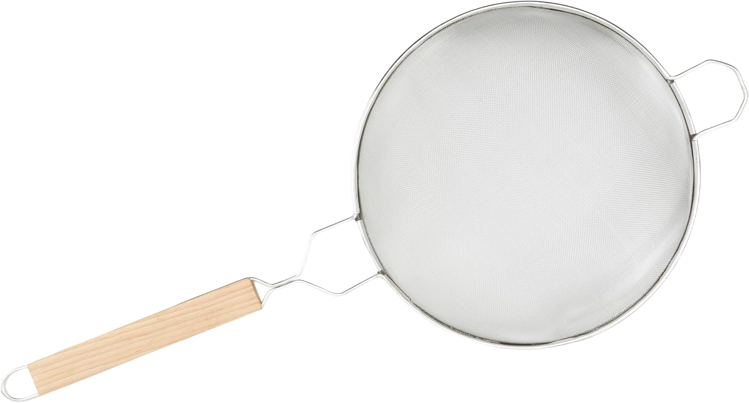 Winco 10 1/4" Single Mesh Tin-Plated Steel Strainer, Fine, Tin
