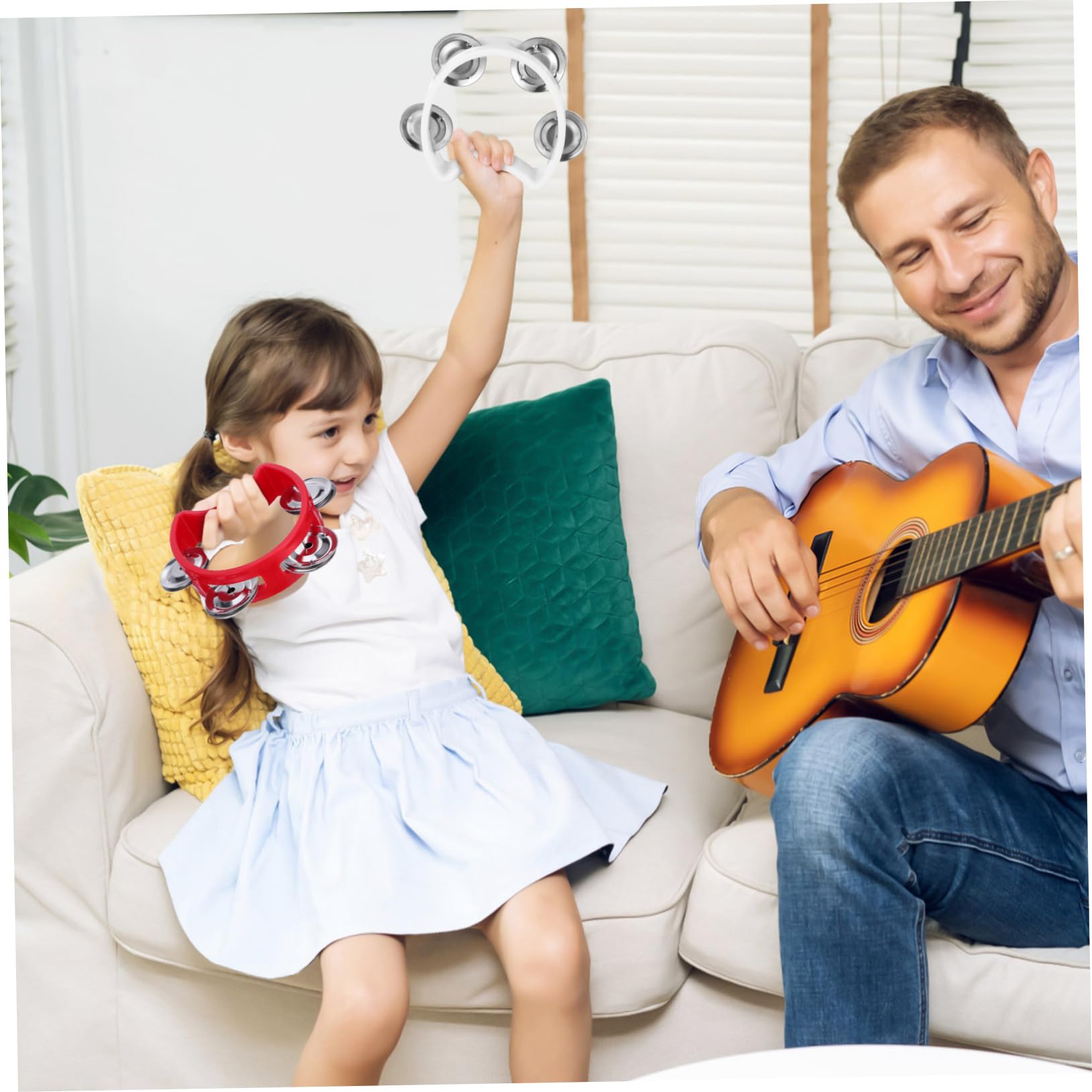 Set di 7 Tamburelli a Mano in Plastica per Bambini | Campanelli a Mano, Piccoli Strumenti a Percussione, Giocattoli Musicali per Ragazzo Ragazza