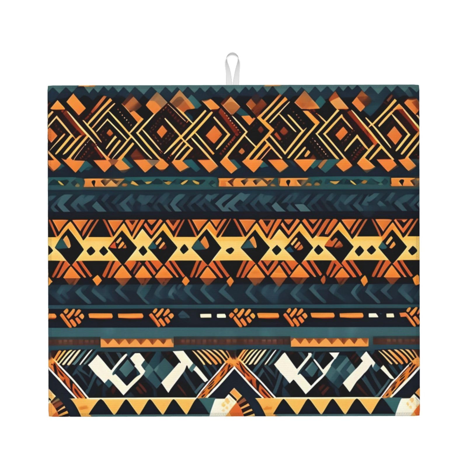 WHJSHOP African Tribal Ethnic Texture Prints Kitchen Drying Mat - Absorbent Dish Drying Throw with Vibrant Prints, Quick-Dry Countertop Layer for Dishes & Glassware - Non-Slip