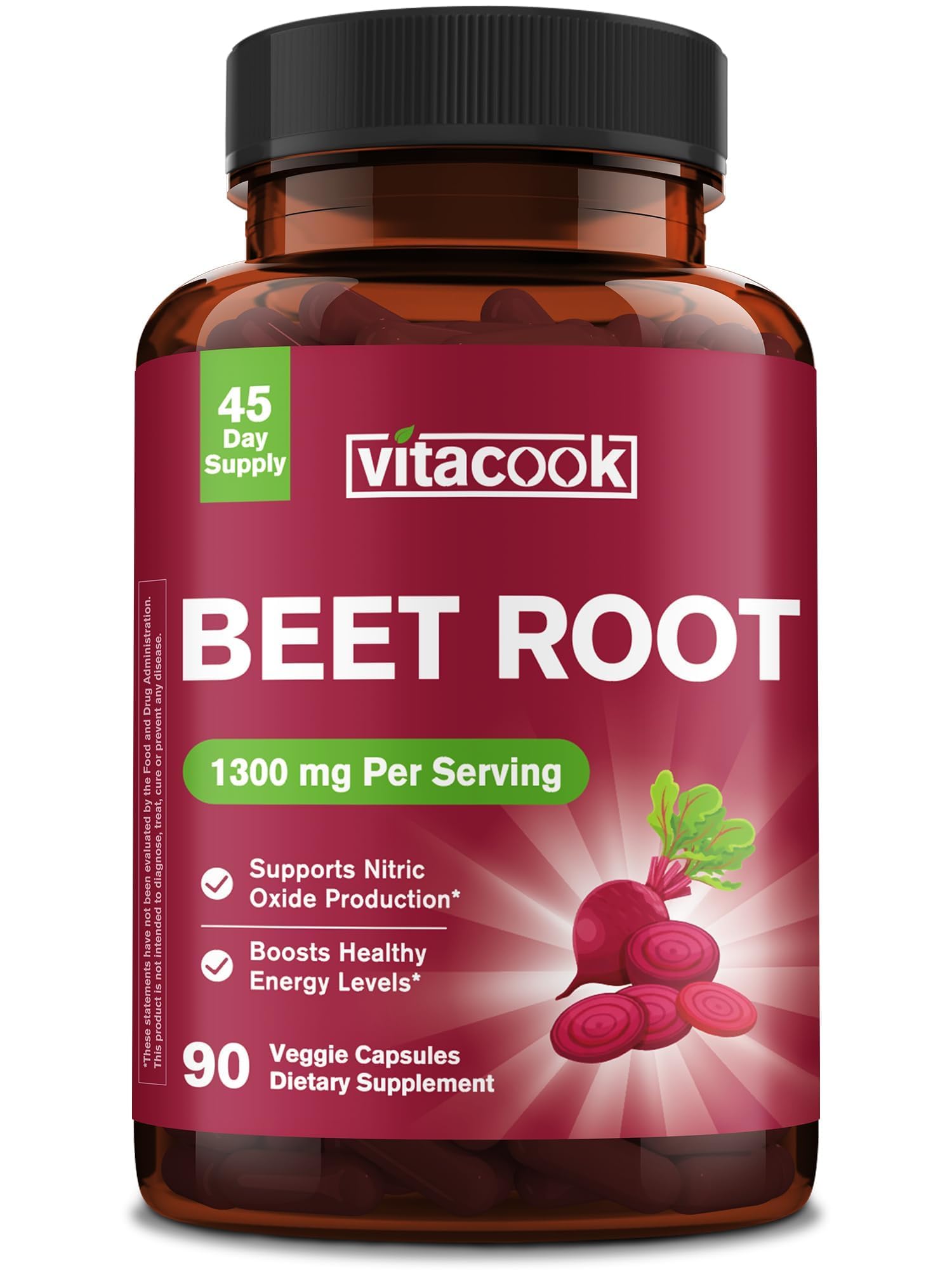 Vitacook Pré-treino de beterraba orgânica 1.300 mg, 90 cápsulas