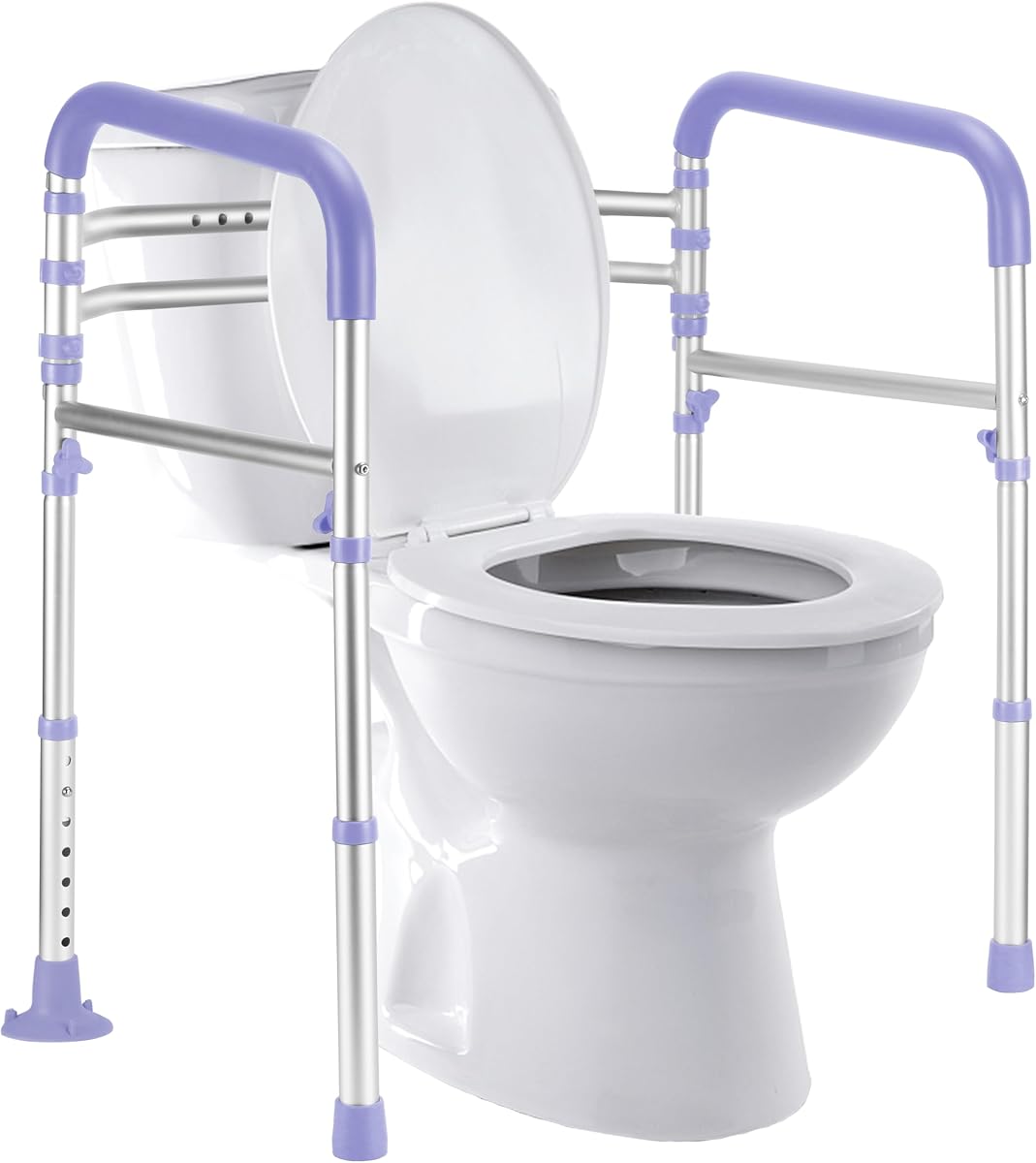 Lianjindun Rieles de Seguridad para Inodoro, 350 Libras, Altura y Ancho Ajustables | Se adapta a la mayoría de los inodoros, diseño plegable, capacidad de 350 libras, marco de inodoro de aluminio, manijas de inodoro para personas mayores, discapacitados y discapacitados