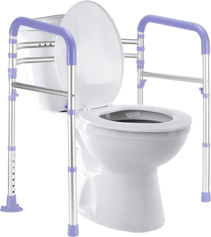 Lianjindun Rieles de Seguridad para Inodoro, 350 Libras, Altura y Ancho Ajustables | Se adapta a la mayoría de los inodoros, diseño plegable, capacidad de 350 libras, marco de inodoro de aluminio, manijas de inodoro para personas mayores, discapacitados y discapacitados
