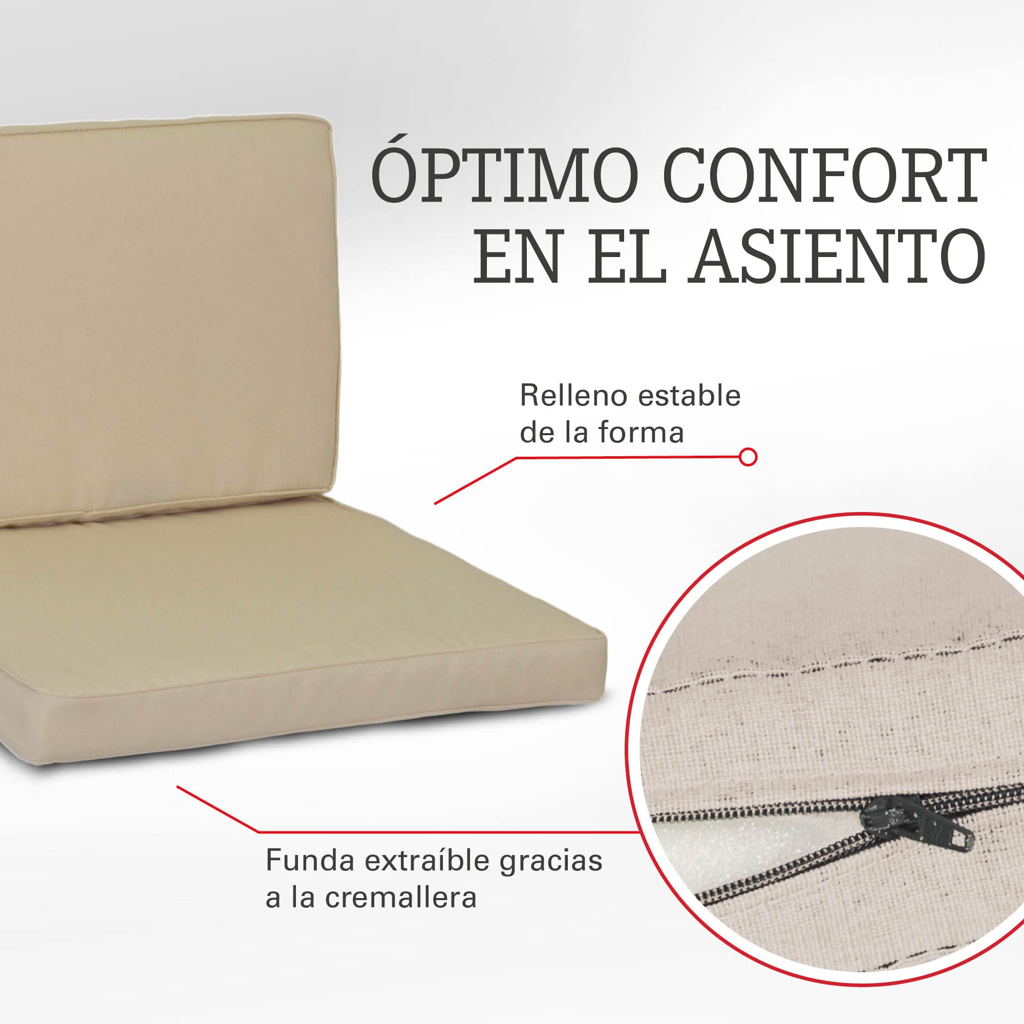 Gartenstuhl-Kissen Monaco Lounge - Almohadas Intercambiables, Repelente al Agua, Color Beige Claro, 5cm Grosor, Juego de 8