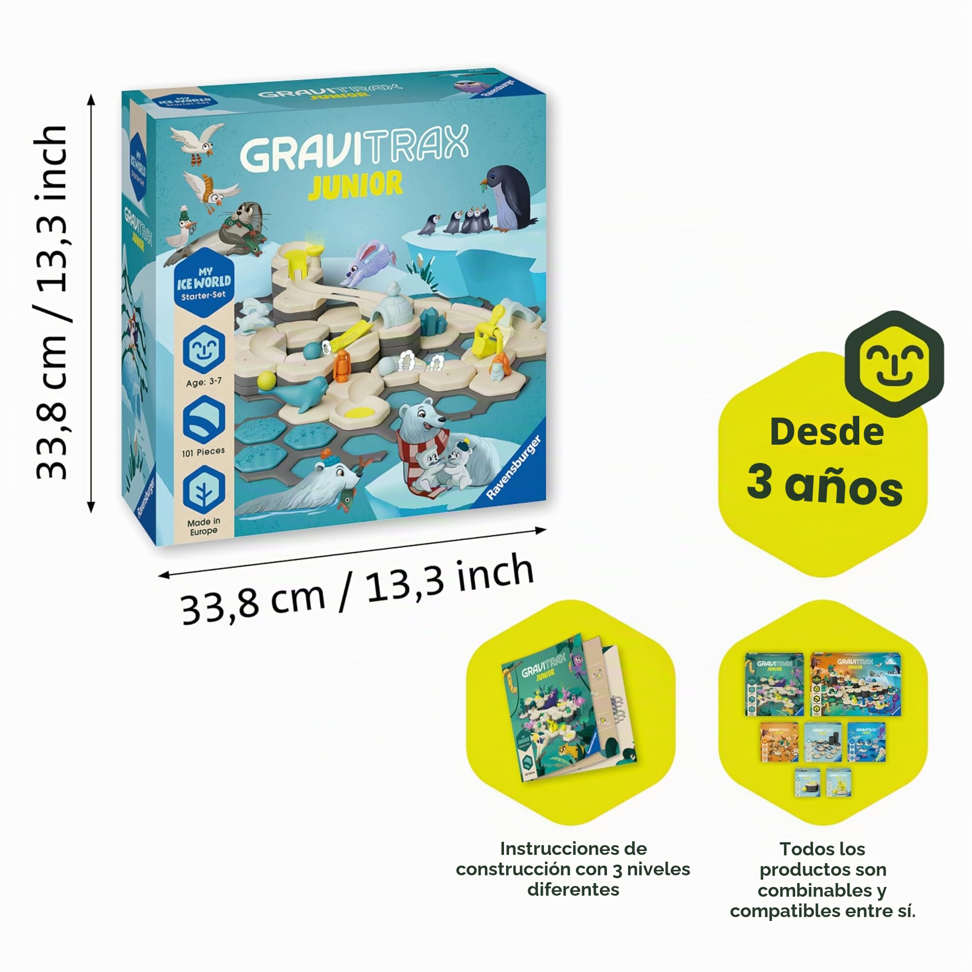 Ravensburger Gravitrax Junior Starter Set 27060 - Juego de construcción Stem - Circuitos de Bolas Creativas - Colorido - 100 Piezas - Desde 3 años hasta 7 años - Versión Francesa