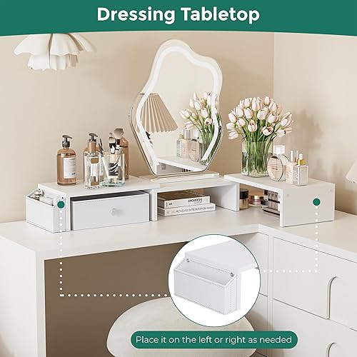 Miniatura 8 de Soporte para monitor doble, longitud ajustable y soporte de monitor de ángulo giratorio, soporte ergonómico para monitor con cajón y bolsillos