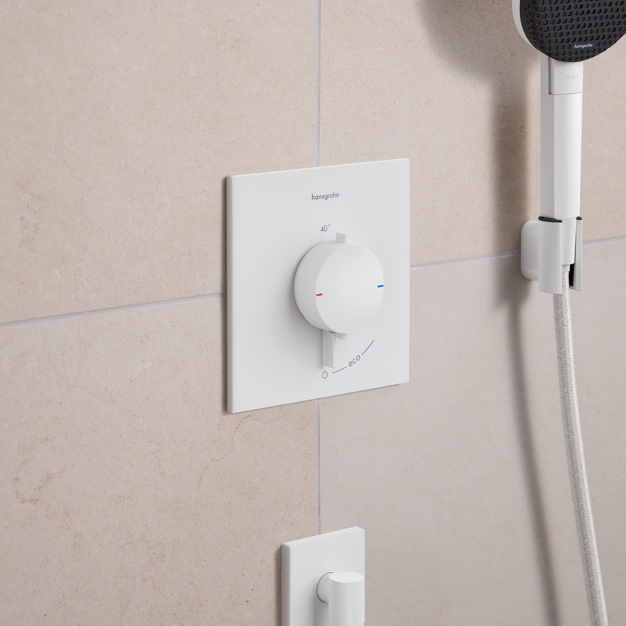 hansgrohe Ecostat Comfort E 33710700 termostat prysznicowy podtynkowy, armatura prysznicowa z blokadą bezpieczeństwa (SafetyStop) w temperaturze 40°C, termostat do prysznica, bateria mieszająca dla 1
