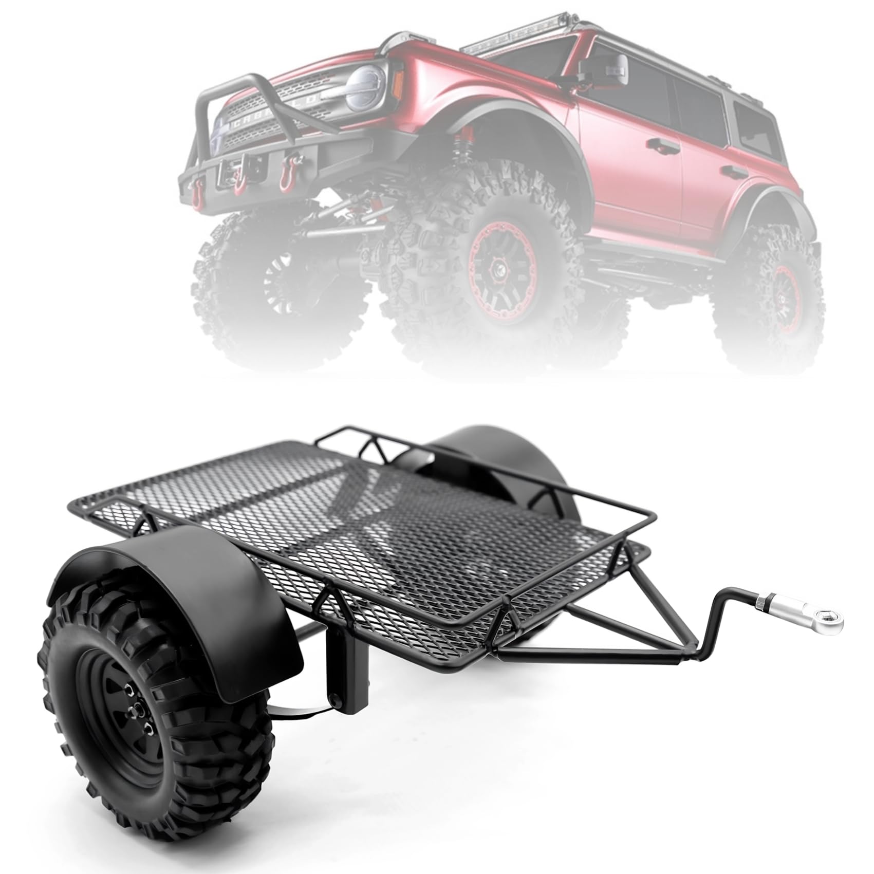 RC Anhänger 1/10, Full Metal RC Crawler Trailer Schwerlast zum Ziehen Hinter dem Auto Heavy Duty LKW Kit für 1/10 RC Auto SCX10, TRX4,Absima Sherpa (Schwarz)