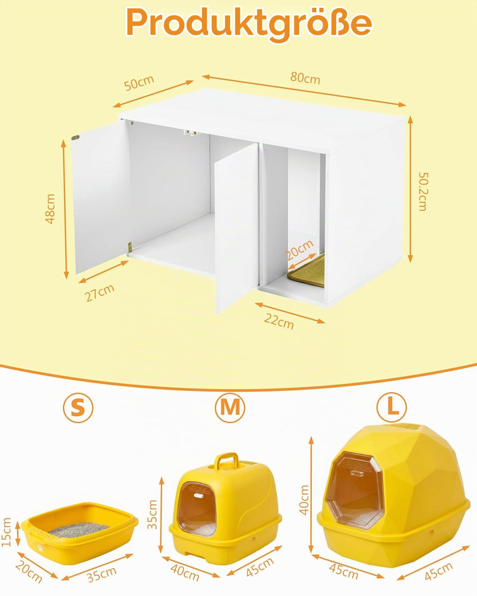 Katzenschrank für Katzentoilette Schrank (80x50x50cm), Katzenkloschrank XXL Katzenhaus Holz, Verstecktes Katzenklo Schrank Möbel mit Kratzmatte & Push-to-Open Türen