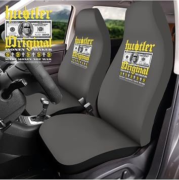 Car Seat Cover Compatible with Mirsepet Mitsubishi L200 Gray 4 Piece Design Logo Hustle