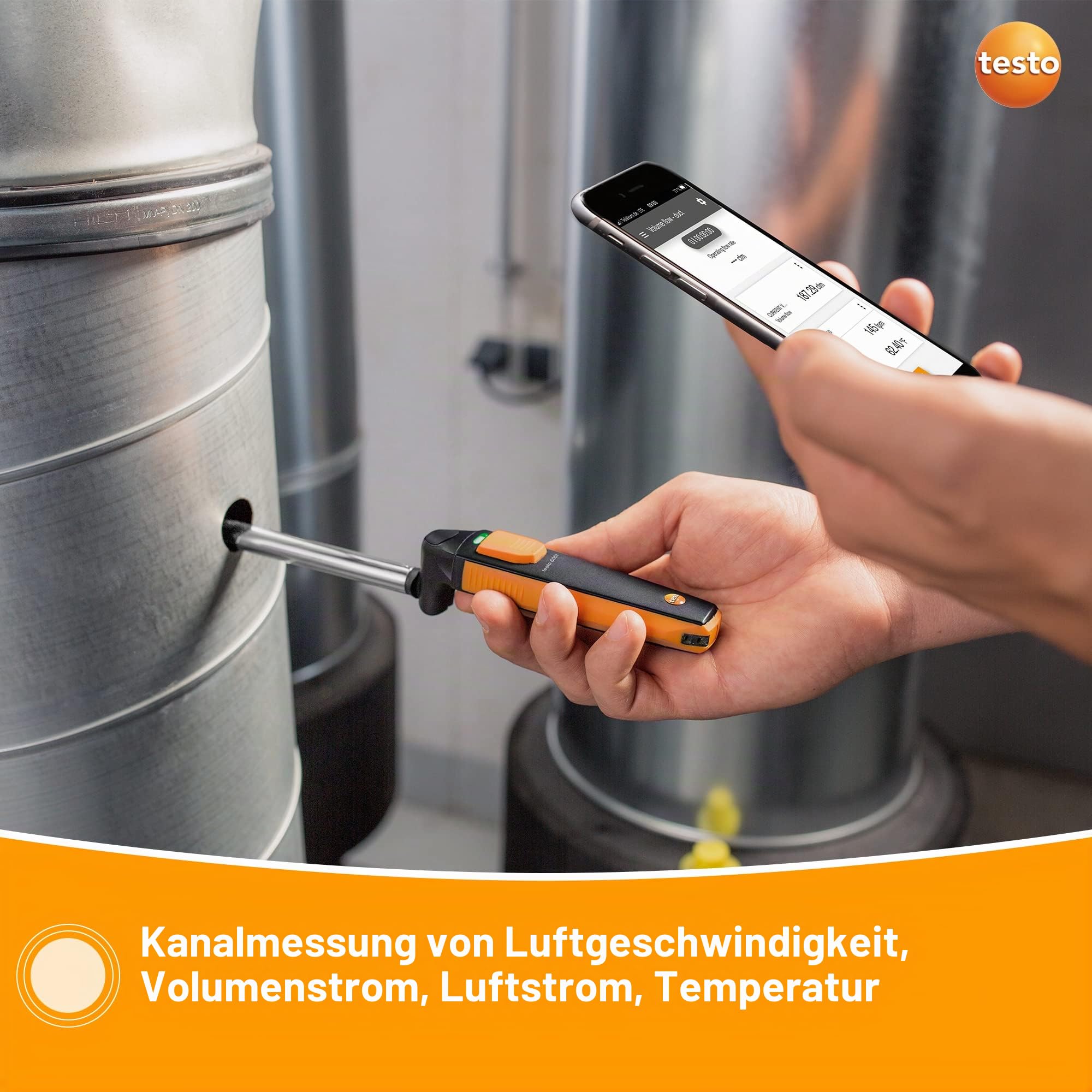 Testo 405i. Anemometer, bis 30m/s 60°C max.Temp., 0.01m/s, Luftgeschwindigkeit Temperatur, Typ NTC, Hitzedraht