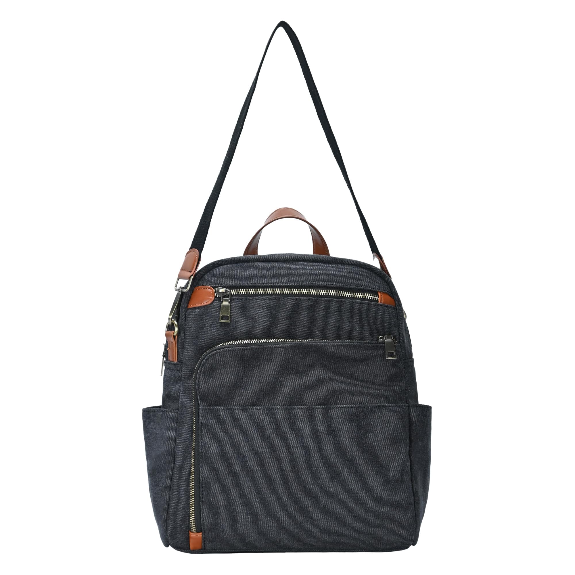 MMS Brands Antik Kraft Willa Canvas Backpack (Black) | Convertible Backpack Purse for Women | Heavy Duty Canvas Shoulder Bag | 13" L x 4" W x 14" H