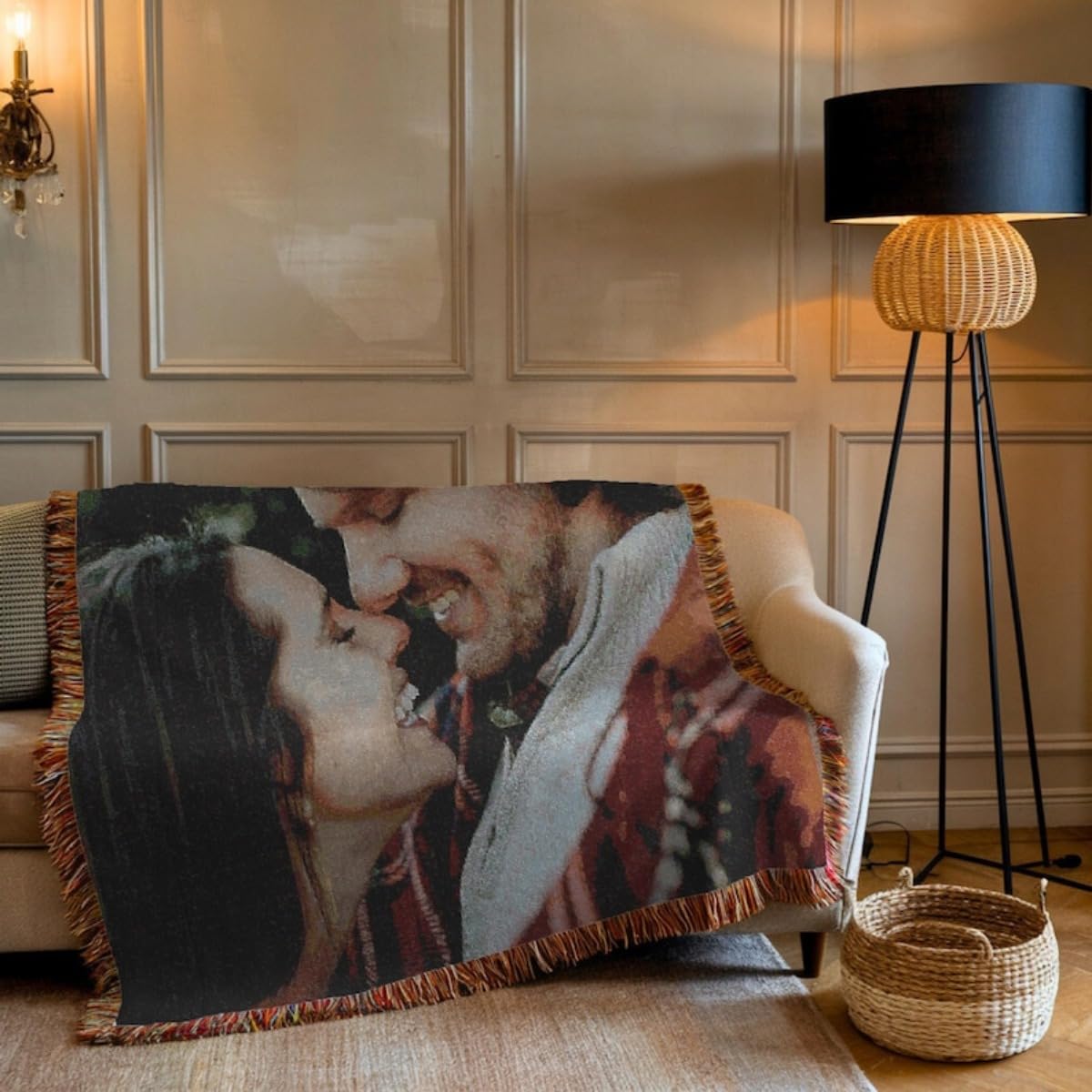 Personalisierte Baumwoll-Überwurfdecke, personalisiertes Foto, gewebte Baumwolldecke, gewebte Decke mit individuellem Foto (150 x 200 cm)