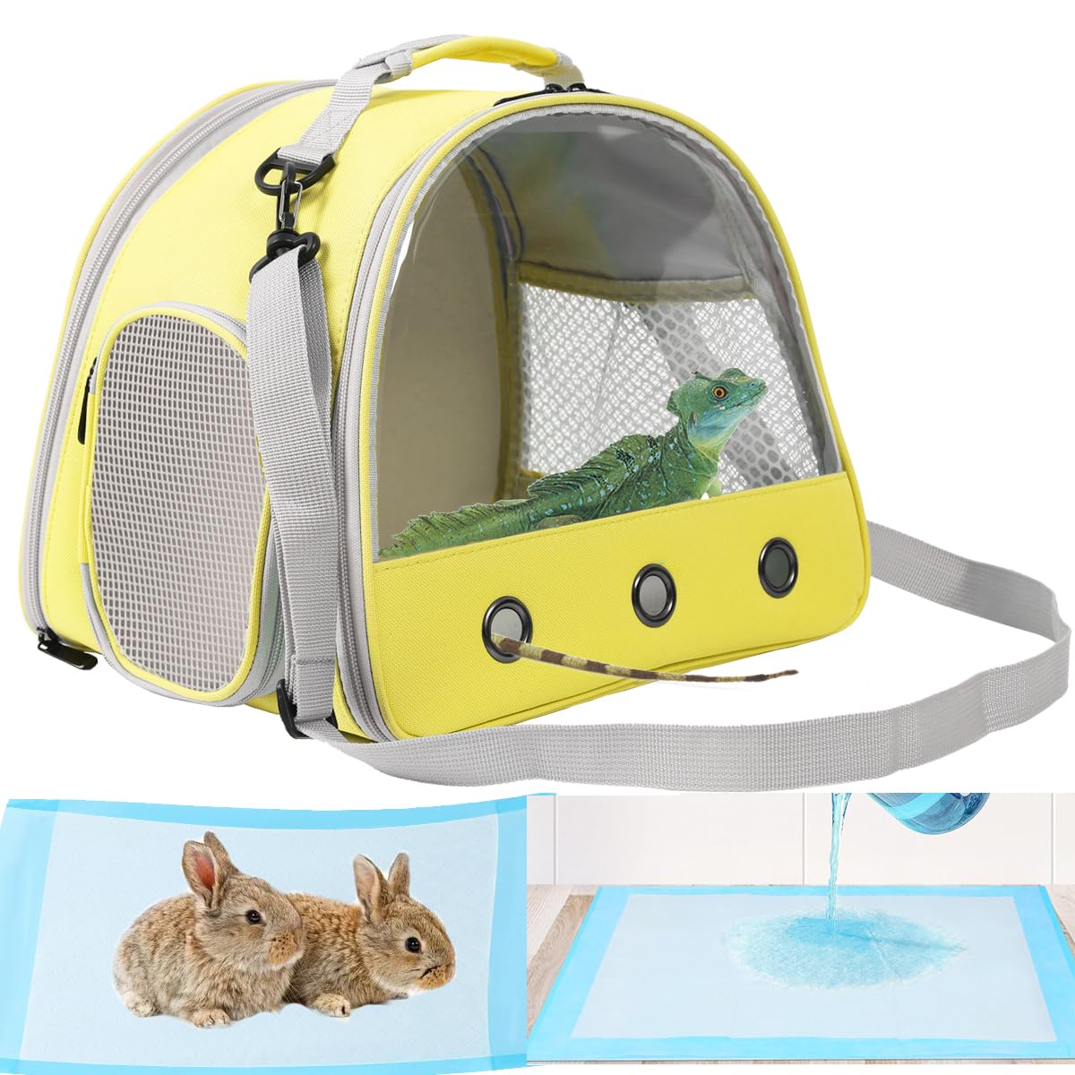 Bunny Travel Carrier with Absorbent Pad Set, Pee Pad with Leak-Proof Quick-Dry Design for Bearded Dragon,Portable Guinea Pig Bag for Sugar Glider,