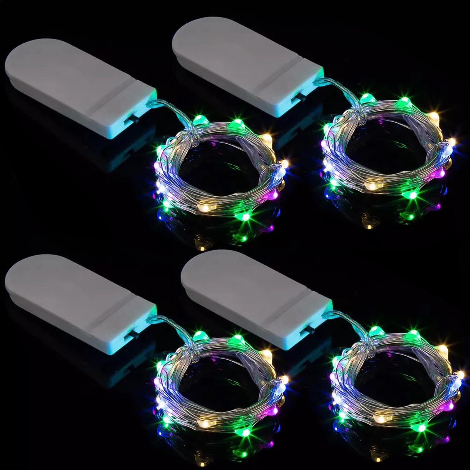Fairy Lights, 1m 10 LED Battery Operated String Lights Copper Wire Light, Waterproof M-icro Battery Powered Small Warm White String Lights for Christmas Decoration, 4 Pack