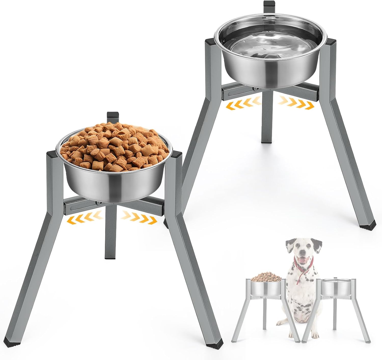 Blulu 2 Pack Adjustable Raised Dog Bowl Stand for Water and Food, Large Anti-Slip Metal Dog Food Holder Wide 7-10.6" Heights 13", Bowl Not Included(Black)