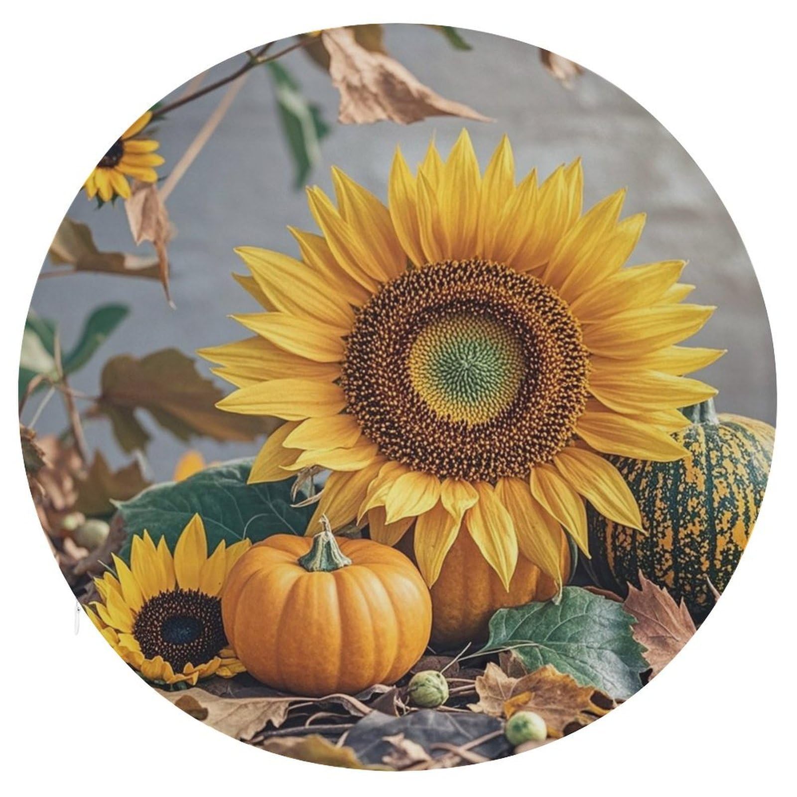 LZQPOEAS Fall Pumpkin Sunflower Swivel Seat Cushion with Supportive Memory Foam Comfort Round Bar Stool Cushion 15.3" Diameter Rotating Seat Cushions Fashion Chair Pad for Car Office Home