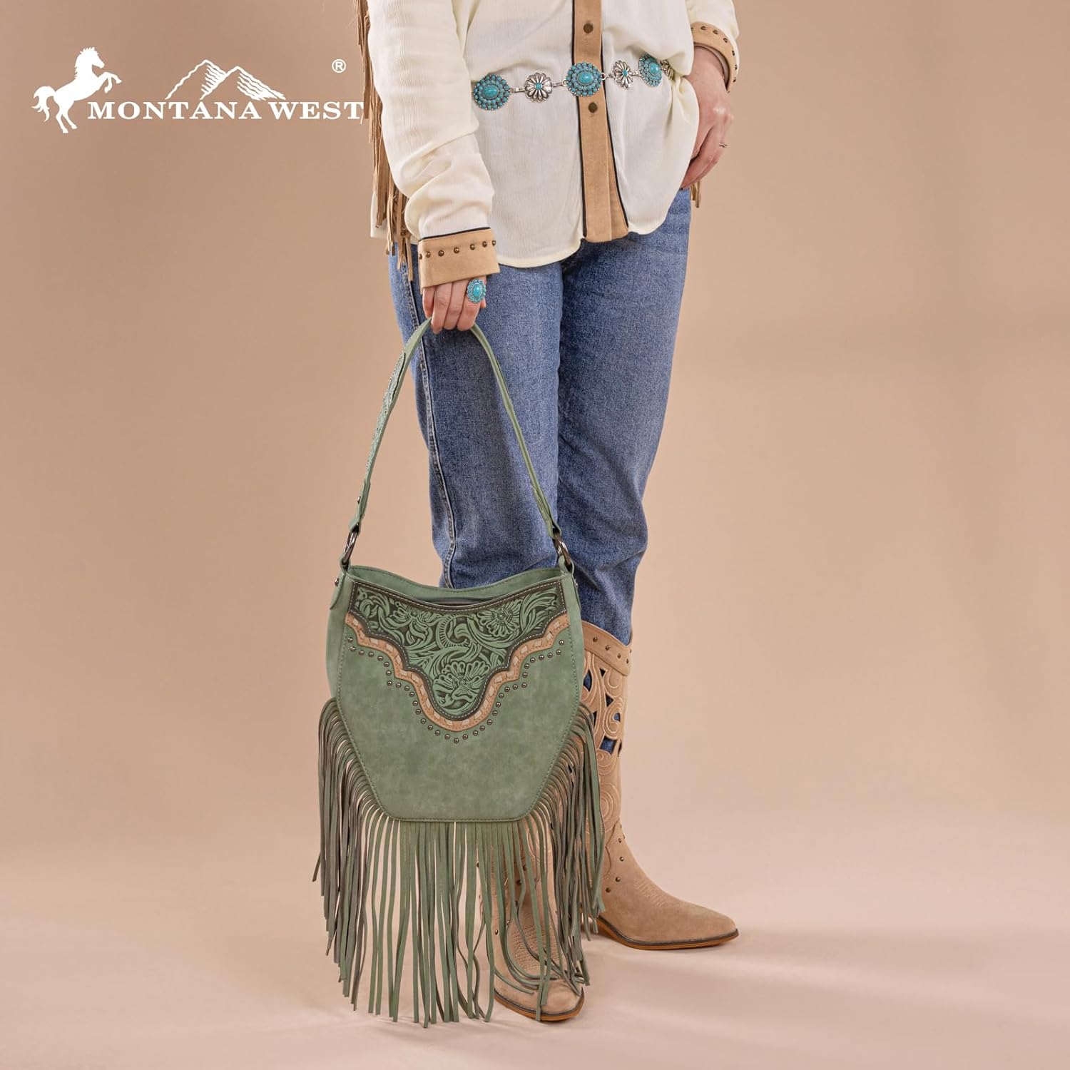 Montana West Fringe Shoulder Bag for Women Western Tooled Hobo Tote Bag Purses - Image 2