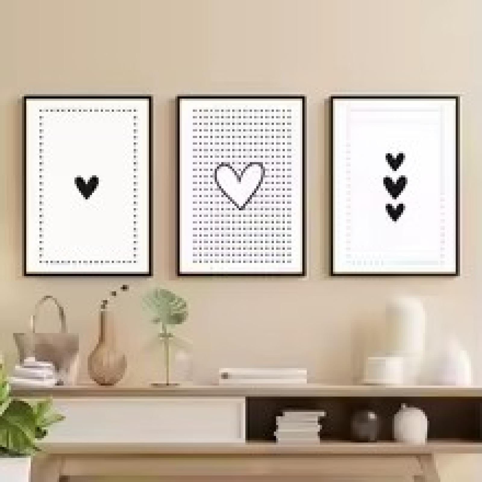 Impression sur toile minimaliste cœur d'amour noir et blanc XBTYKPB art mural 80x110cm - 8