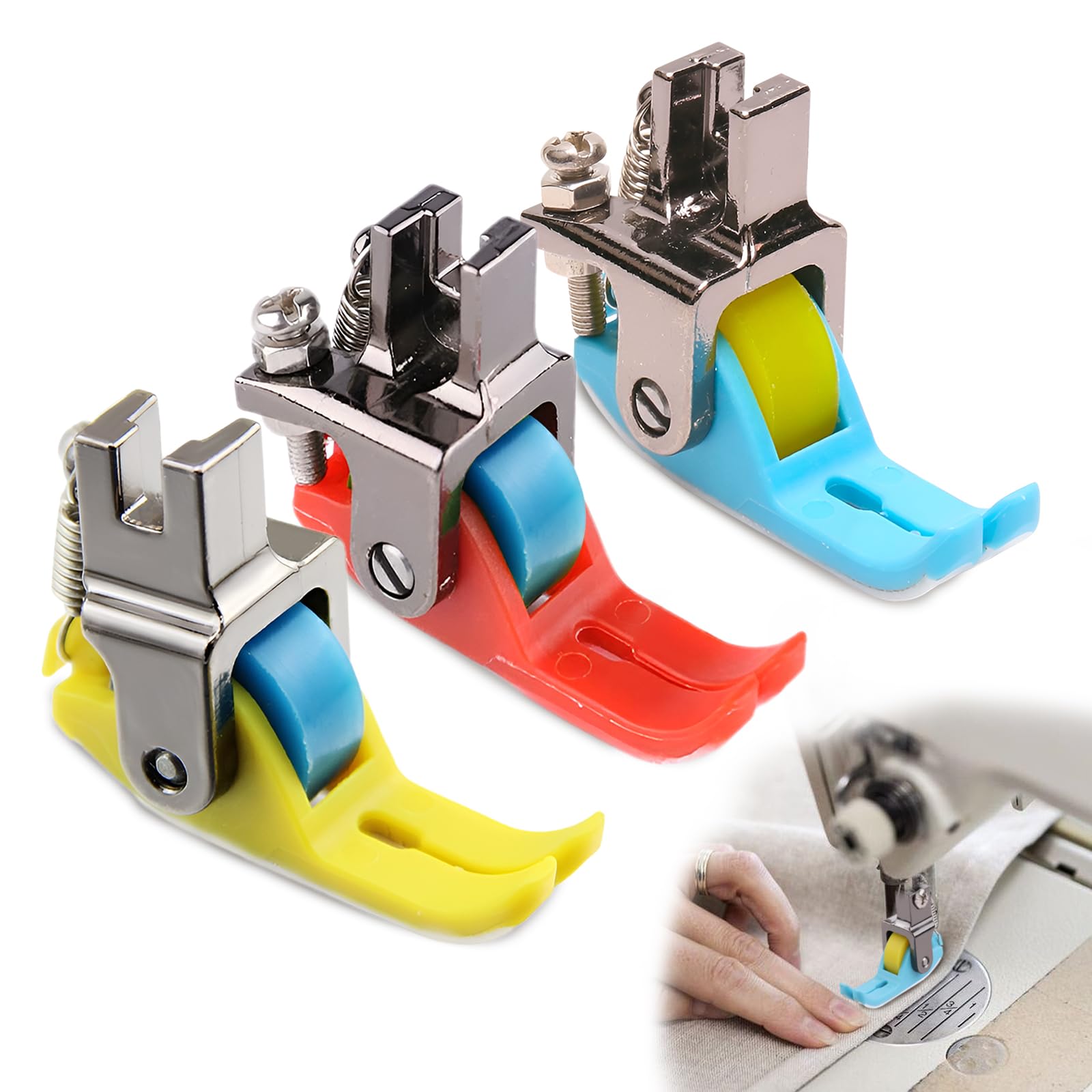 3 Pack Narrow Roller Presser Foot, Roller Presser Foot for Sewing Machine, Leather Roller Presser Foot for Sewing Machine, Narrow Teflon Presser Foot, Narrow Snap on Teflon Presser Foot