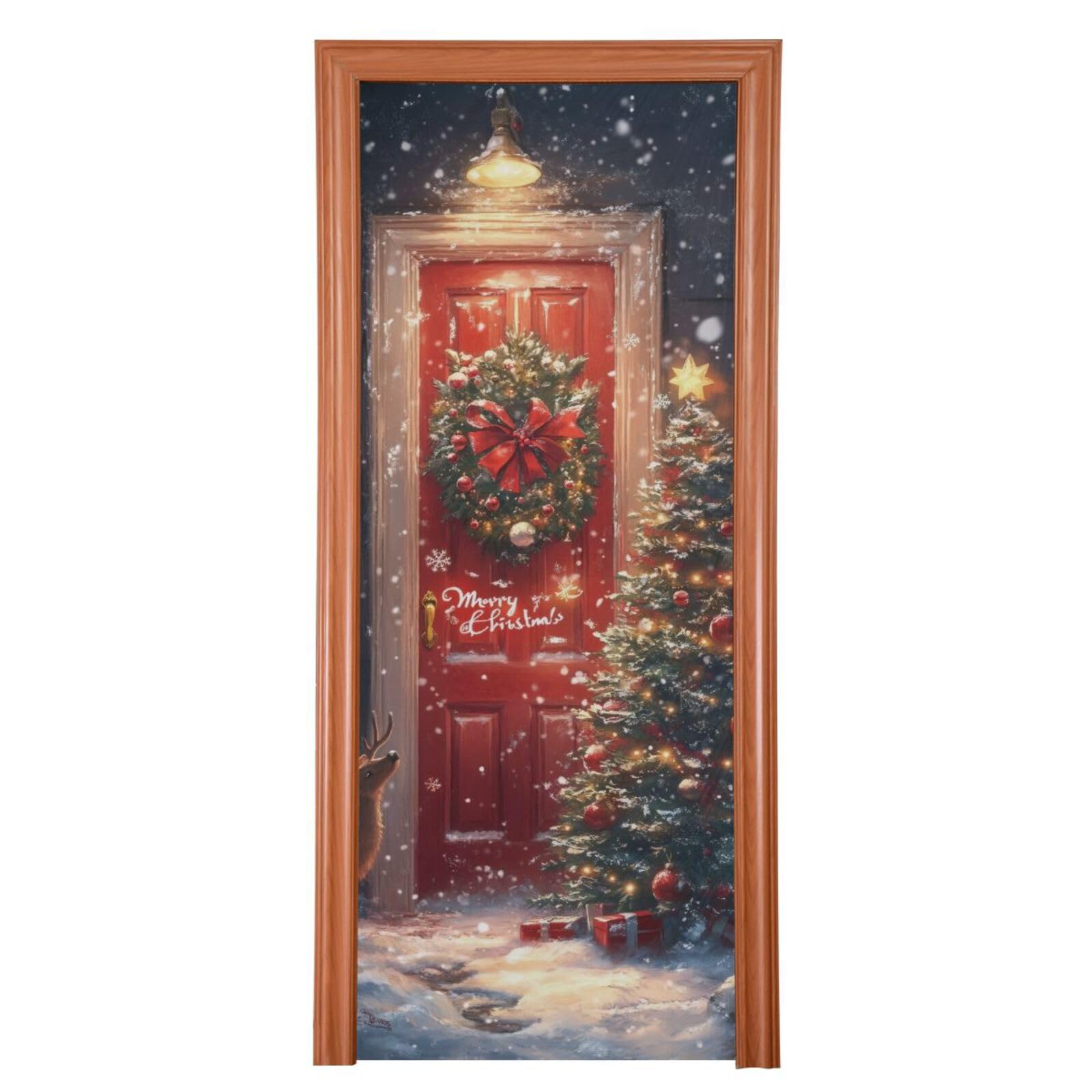 FLildon Front Door Landscape Christmas Door Cover Decoration, Party Accessory Porch Decor for Festive Ornament Room Door Covers 36 x 98 Inch