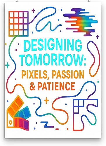 Digital Collage Neon Grid Art Poster - Gloss Paper Finish - Tech Office Wall Decor