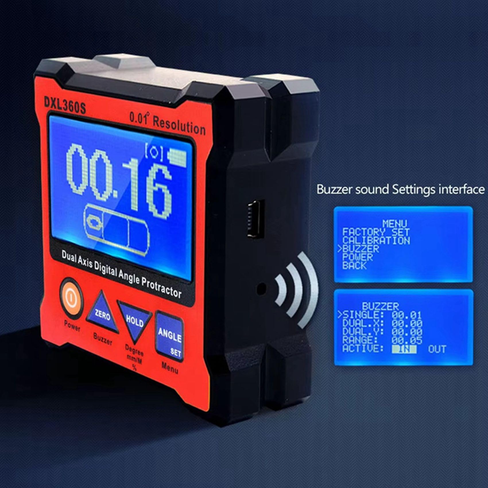 2X DXL360S Goniometro Digitale A Doppio Asse con Base Magnetica A 5 Lati Indicatore di Livello Digitale A Doppio Asse