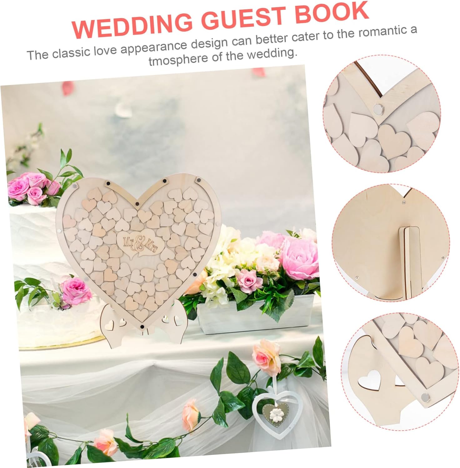 PRETYZOOM 1set Heart-Shaped Wedding Guest Book Alternative Creative Rustic Wedding Decor Easy Assemble Guest Signature Guideline for Showers and Design Signs
