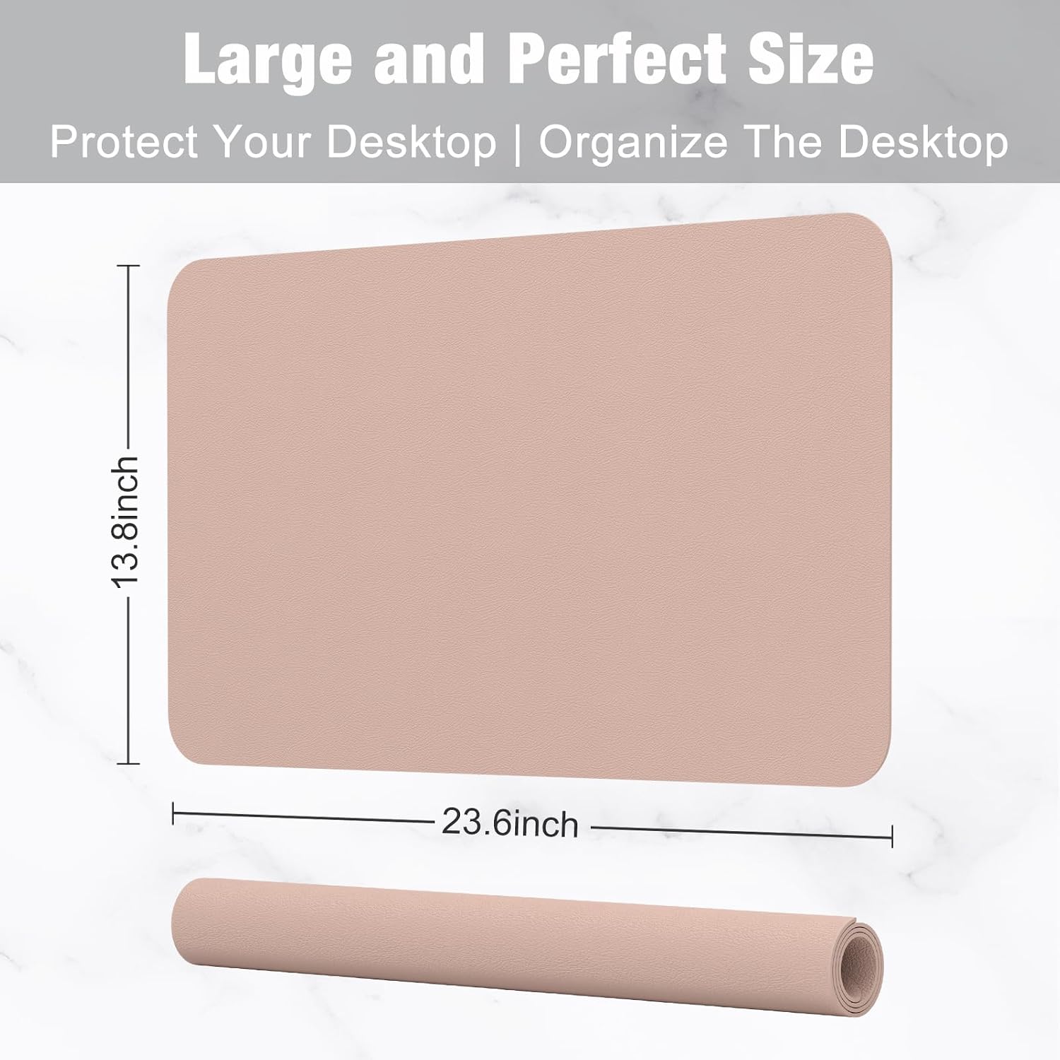Hsurbtra Desk Pad, 23.6" x 13.8" PU Leather Desk Mat, M Extended Mouse Pad, Waterproof Desktop Blotter Protector, Non-Slip Ultra Thin Small Laptop Keyboard Writing Mat for Office Home, Beige Apricot - 3