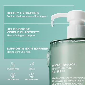 Saltair Hyaluronic Acid Body Serum Hydrating Body Lotion for Smoother Looking Skin Sheer Gel Moisturizer with Sodium Hyaluronate & Red Algae Fragrance-Free HA Hydrator 13oz Pump Bottle
