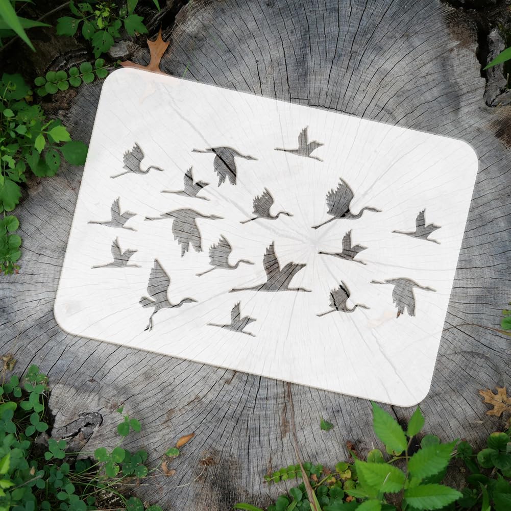 FINGERINSPIRE Cranes Stencil for Painting 8.3x11.7inch Large Cranes Birds Silhouettes Drawing Template Reusable Birds Group Painting Stencil Animal Theme Template for Wood Fabric Clothes Painting - Image 3