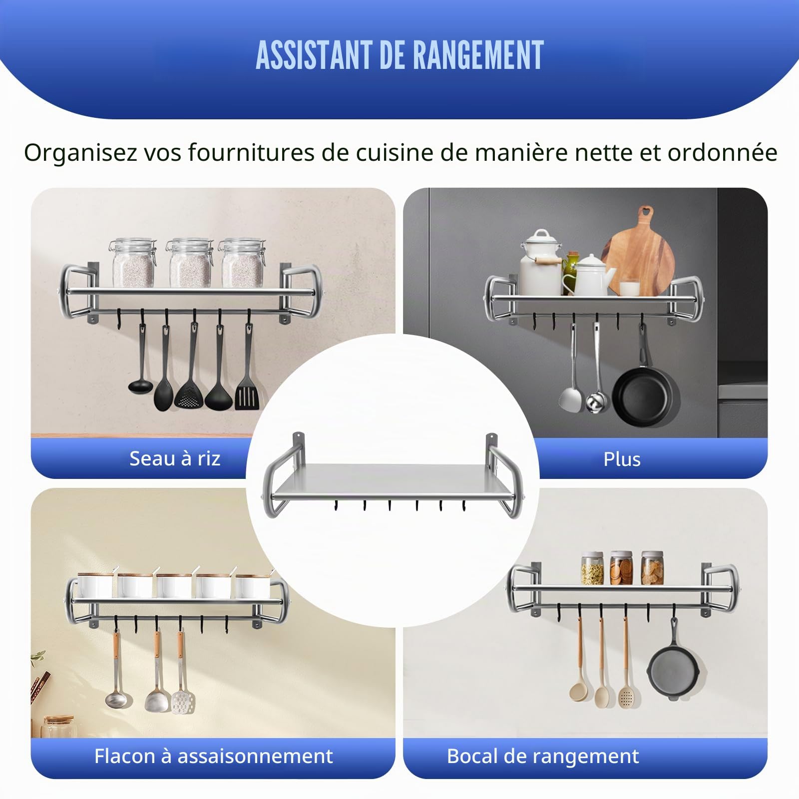 Étagère murale pour four à micro-ondes en acier inoxydable