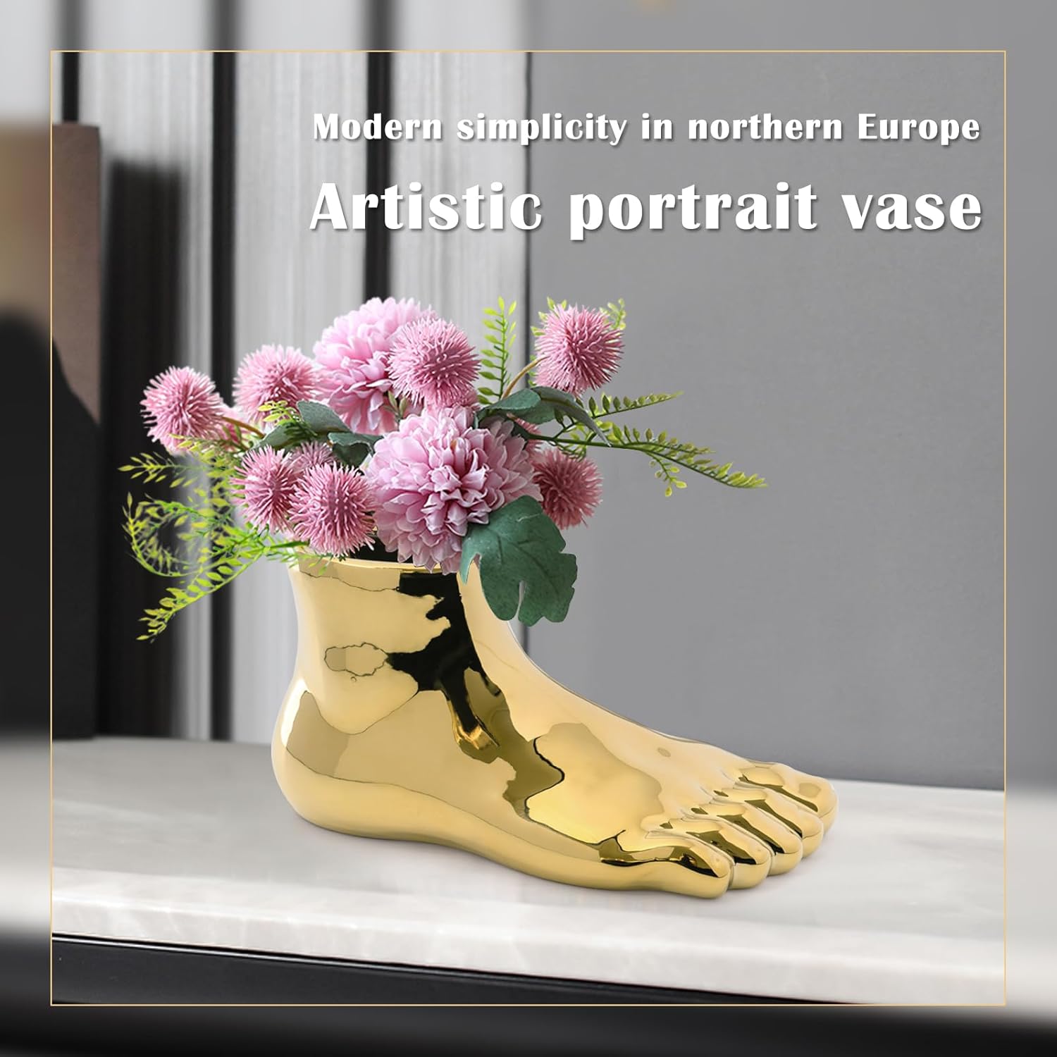 Unique Gold Vase with Planter Decorations Perfect for Weird Decor for Living Room Shelf Entryway (Golden, Large)