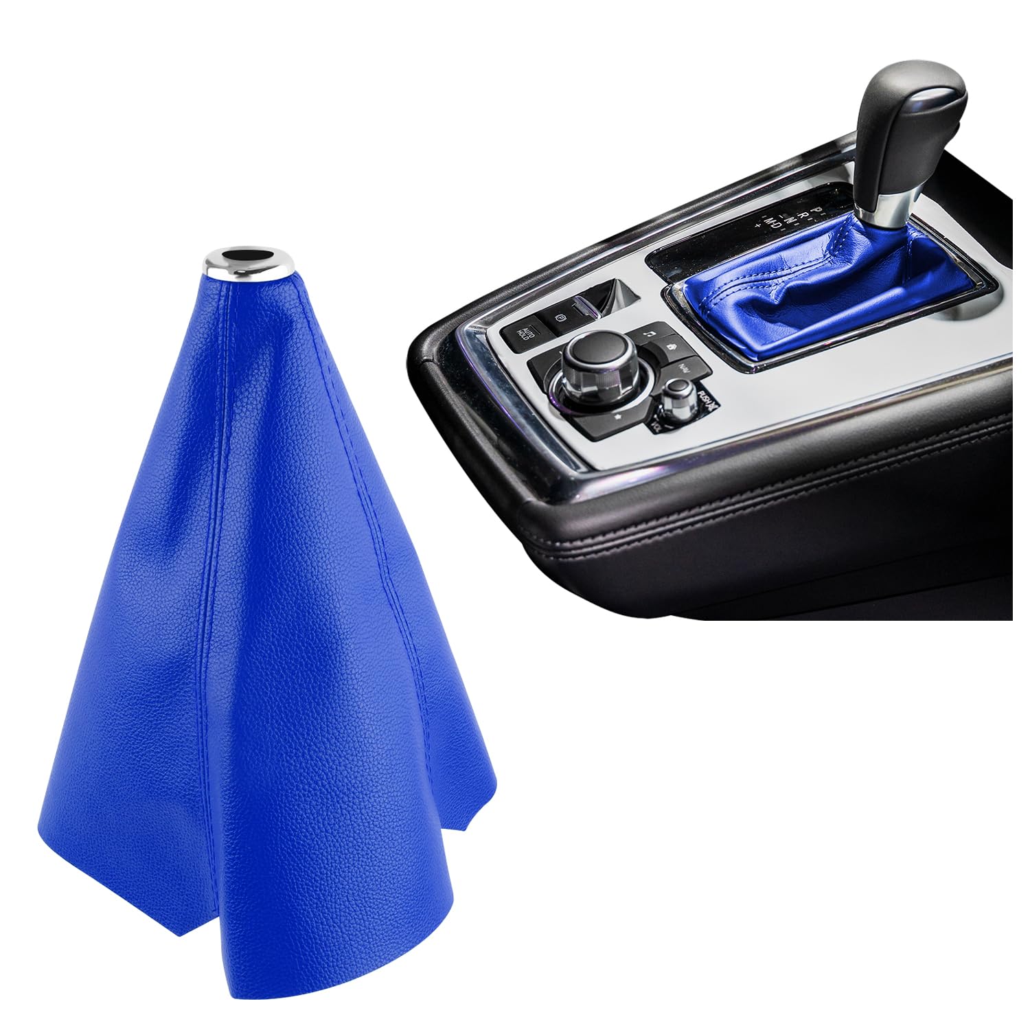 Salior Car Shift Boot,Leather Gear Shift Cover Car Accessories Interior Decoration,Universal Dustproof Gear Shifter Cover Fits Car Truck SUV with Manual/Automatic Shift Knob (Blue)