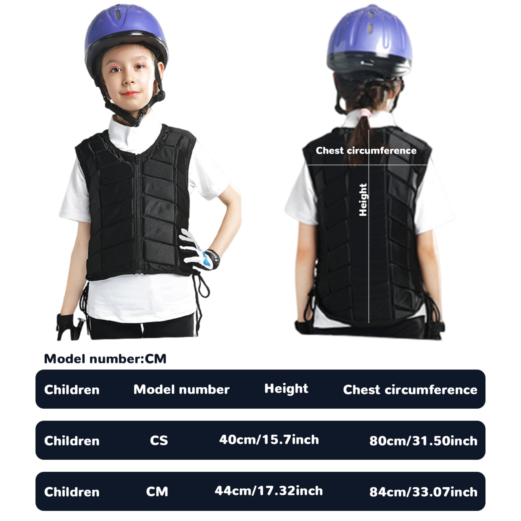 Gilet da Equitazione, Gilet Protettivo di Sicurezza, Armatura Antiurto con Cerniera, Cinturino Regolabile, Morbido e Traspirante, da Equitazione per Donne, Ragazzi, Ragazze, Bambini