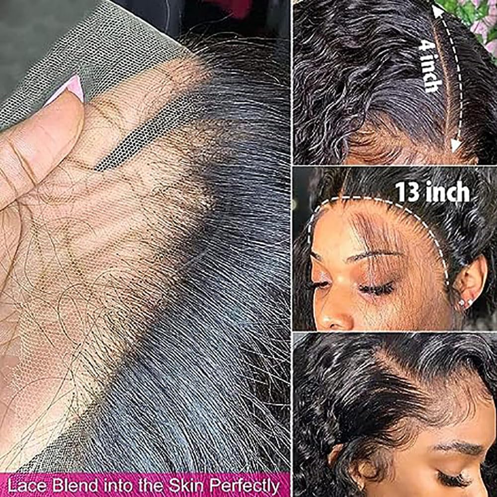 Deep Wave Human Hair Wig 13X4 Lace Perruque Femme Naturelle Glueless Pre Plucked 150% Density Unprocessed Remy Hair Natural Black 12 Inch