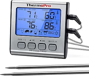 ThermoPro TP17 Digital Meat Thermometer Cooking Grill BBQ Thermometer with Dual Food Temperature Probes for Smoker Kitchen Oven Large LCD Backlight with Timer Alarm