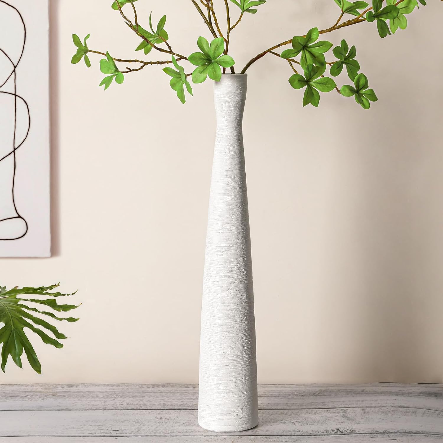 20" Tall White Ceramic Vase for Flowers Branches Dried