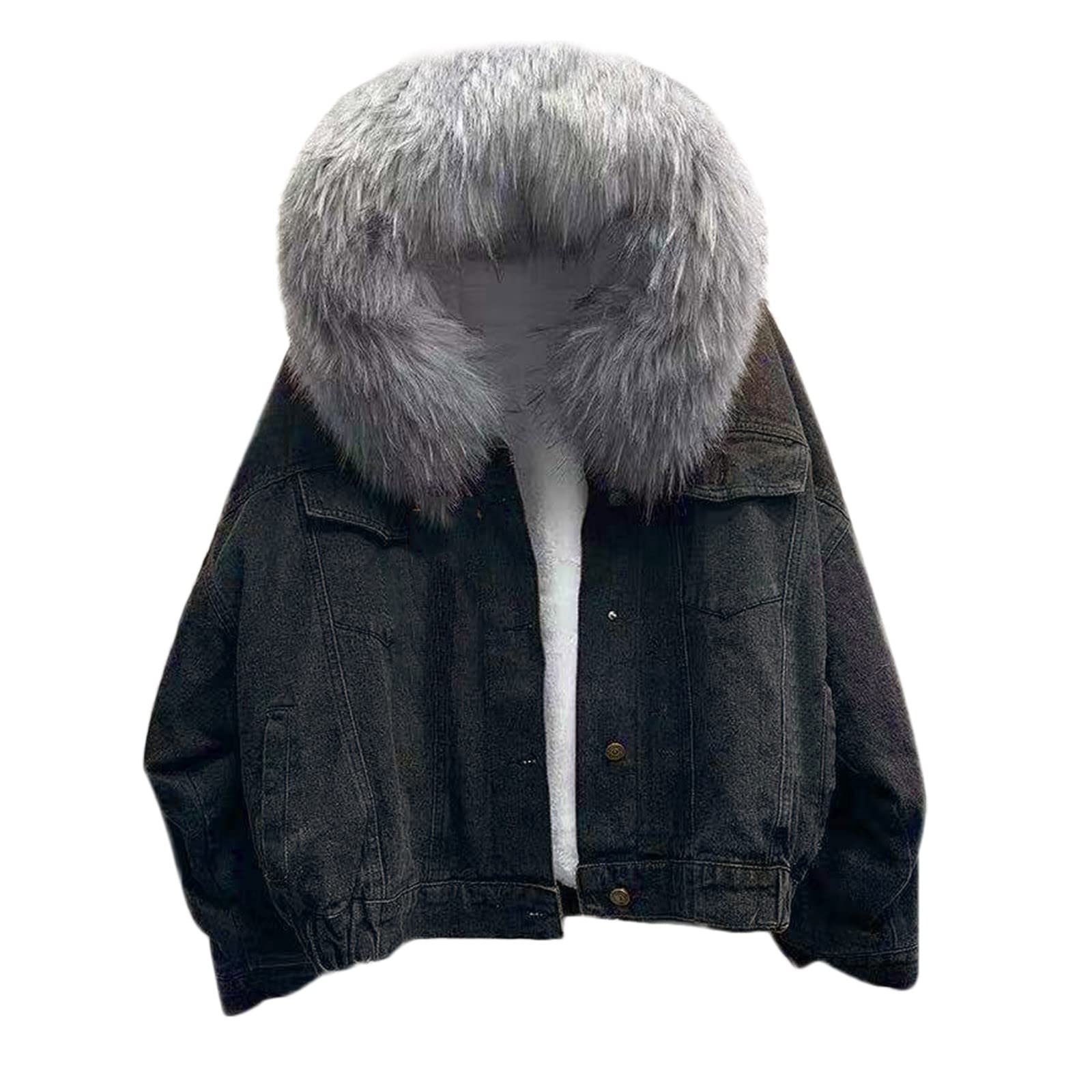 IQYU Chaqueta vaquera con pelo para mujer – Chaqueta de invierno para mujer, chaqueta larga y cálida, forro polar, con capucha, para adolescentes, para exteriores, chaqueta vaquera, chaqueta vaquera,