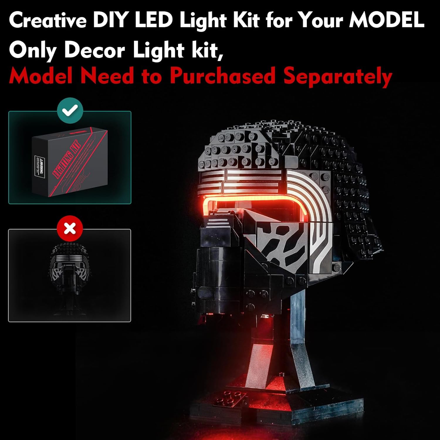LocoLee kit Compatible with Lego 75415 Kylo Ren Helmet - No Model Only Light, LED Accessories Compatible with Lego 75415 (Standard Version)