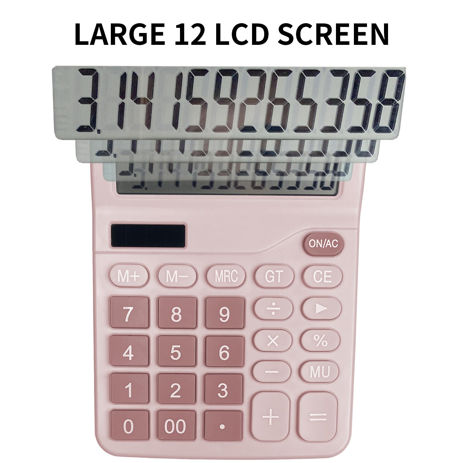 Newaner Kalkulator, kalkulator stołowy z 12-cyfrowym dużym wyświetlaczem LCD, funkcja mini kalkulatora, kalkulator stołowy z dużymi przyciskami, do biura, domu i szkoły, różowy