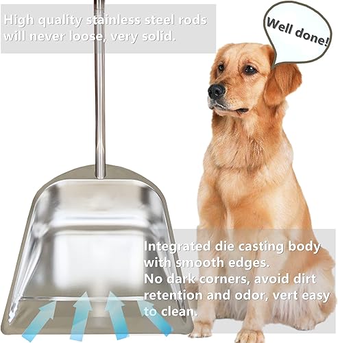 Miniatura 7 de Paquete de 2 recogedores de polvo de mango largo – 33.5 pulgadas de acero inoxidable para interiores y exteriores, recogedor de polvo resistente