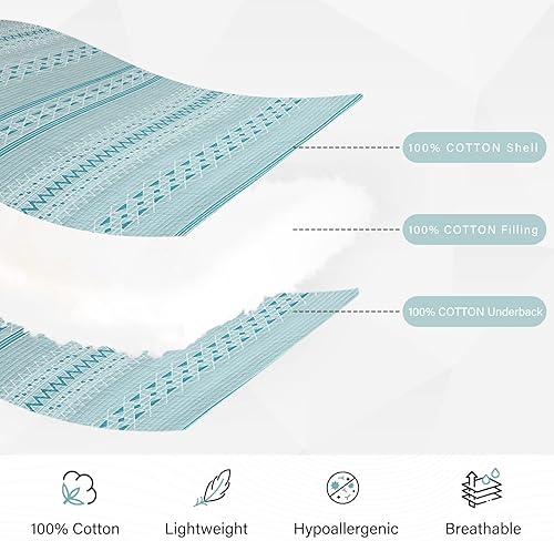 Miniatura 4 de Juego de edredón bohemio tamaño Queen, 100% algodón, tamaño Queen, juego de ropa de cama con patrón geométrico bohemio a rayas para todas las