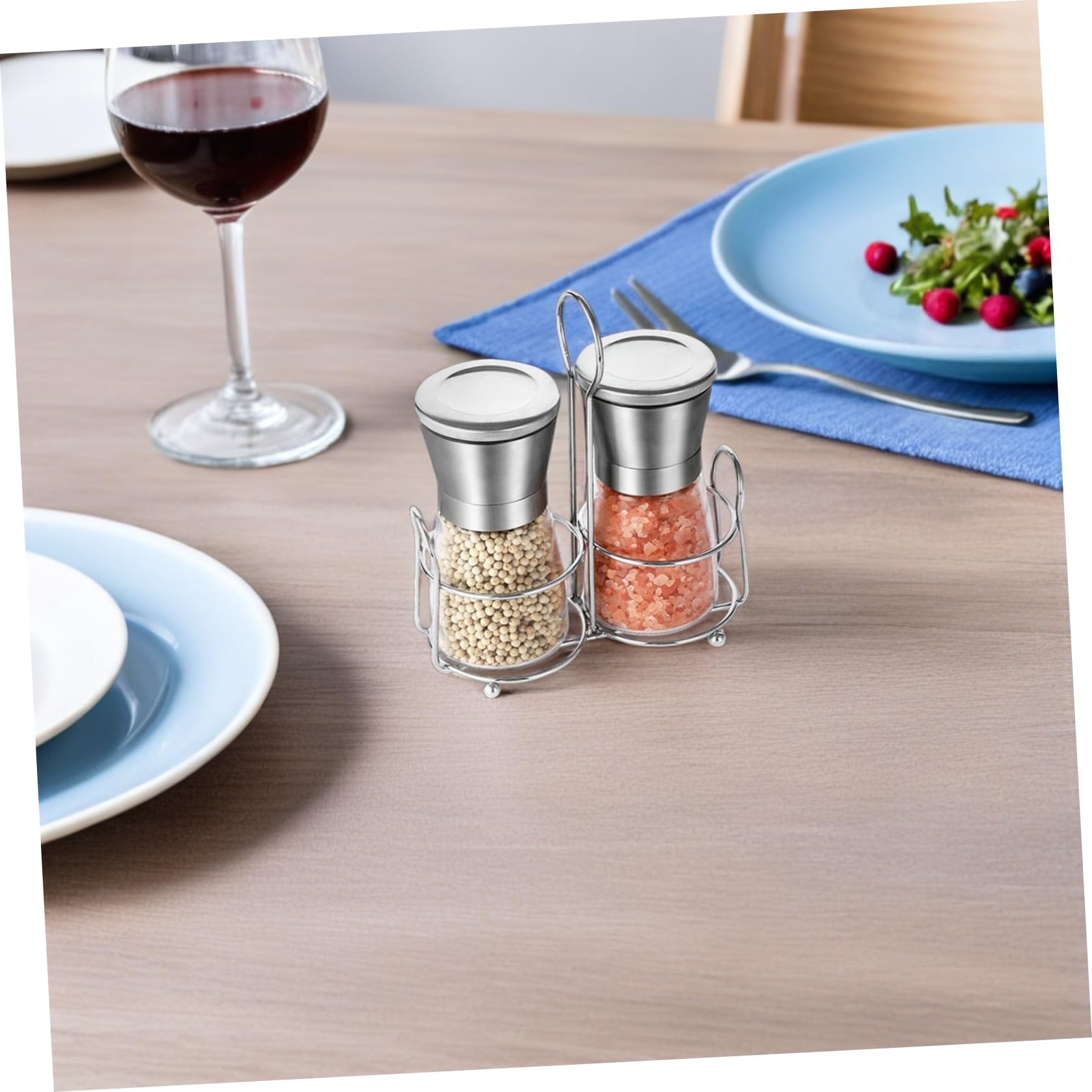 Zerodeko Manuelle Pfeffer Salzmühle Set Edelstahl Gewürzmühle mit Verstellbarem Mahlgrad Kompakter Tragbarer Gewürzgrinder für Salz Pfeffer Gewürze Nachfüllbar für Küche und Outdoor