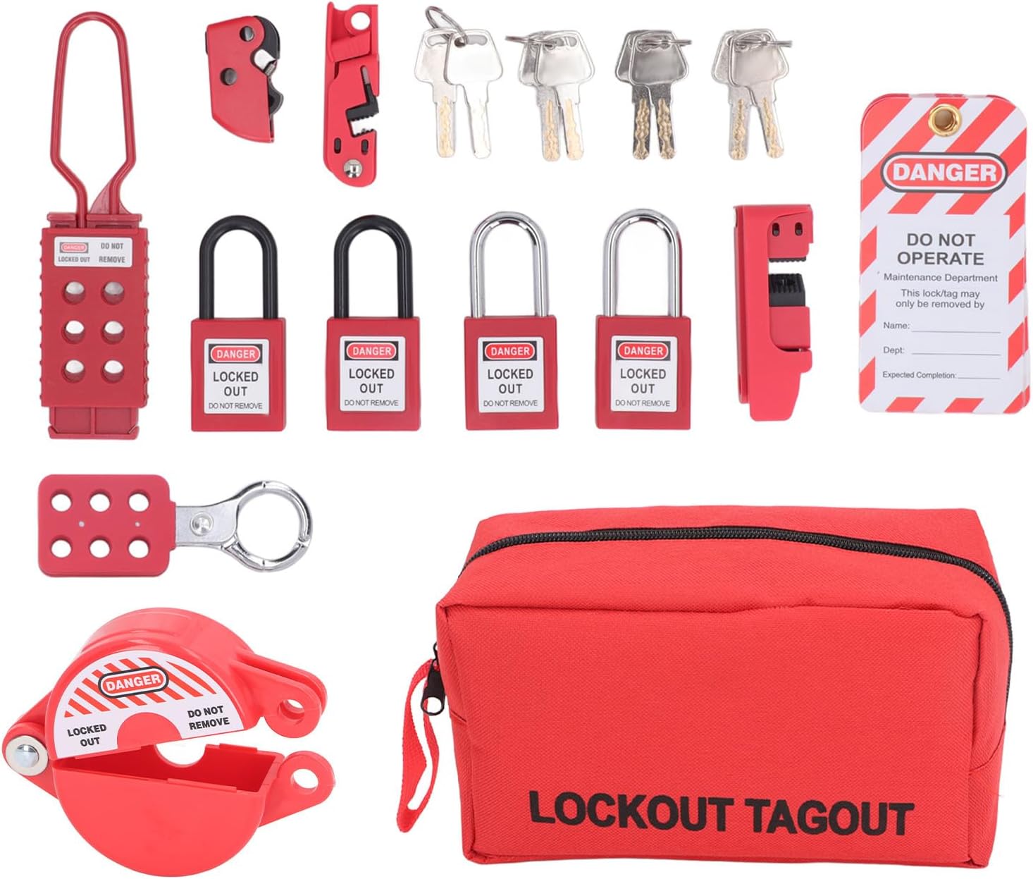 Lockout Tagout Kit, Electrical Switch Safety Lockout Kit with Silver Padlocks and Storage Bag, Key Lock for Mechanical & Electrical Equipment