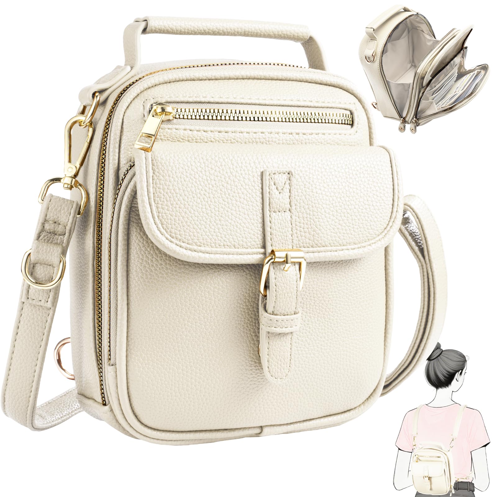 crawing Vegan Leather Crossbody Bag for Women with 2 Straps Small Messenger Bag with Wallet Anti Theft Shoulder